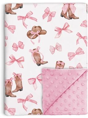 Western Cowgirl Blanket for Girls, Soft Double Layer Minky with Dotted Backing